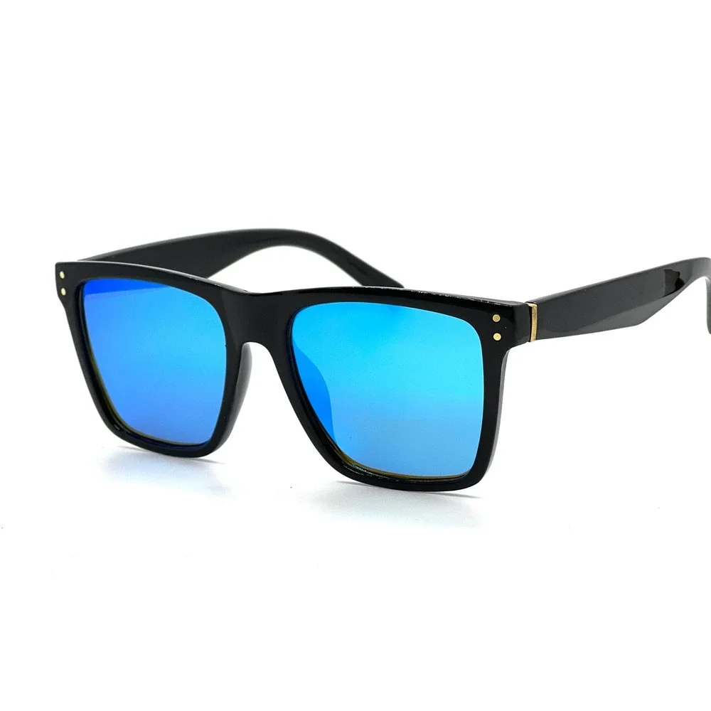 Square Sunglasses Blue Mirrored Lens Black Frame Fashion Sun‎ Glasses Trendy New